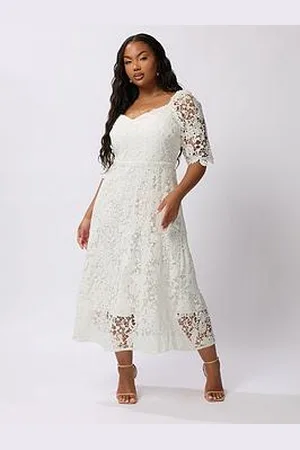 Yours Curve Crochet Lace Ruffle Hem Dress