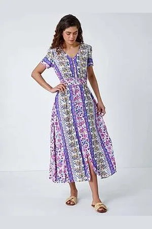 Roman Abstract Print Button Maxi Dress
