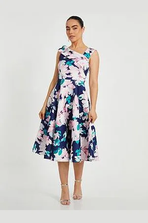 Quiz Petite Navy Floral Print Skater Dress