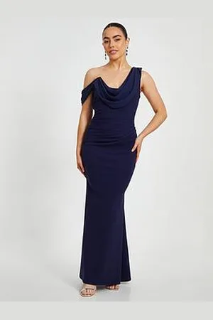 Quiz Petite Navy Asymmetric Maxi Dress