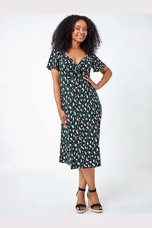 Roman Petite Spot Ruched Stretch Midi Dress