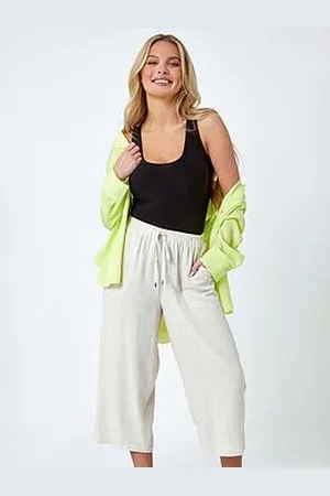 Roman Petite Linen Mix Wide Cropped Trousers