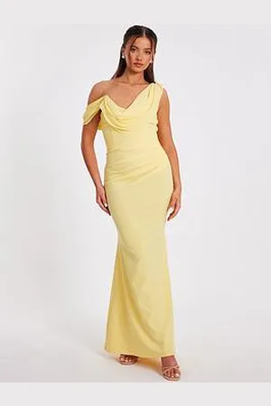Quiz Petite Lemon Asymmetric Maxi Dress