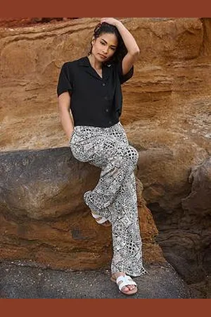 PixieGirl Petite Mono Tile Print Wide Leg Trouser