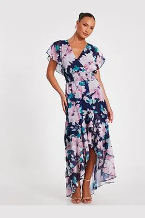 Quiz Navy Floral Tiered Midi Dress