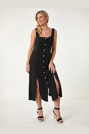 Roman Petite Square Neck Buttoned Midi Dress