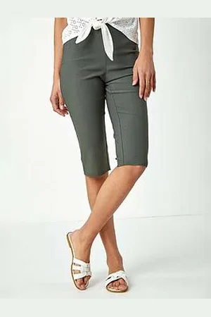 Roman Elastic Waist Knee Length Stretch Shorts