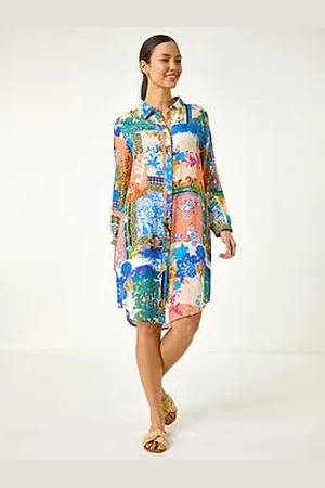 Roman Abstract Collared Shirt Dress