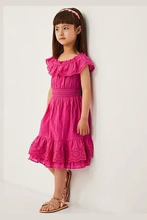 Monsoon Girls Broiderie Frill Neck Dress