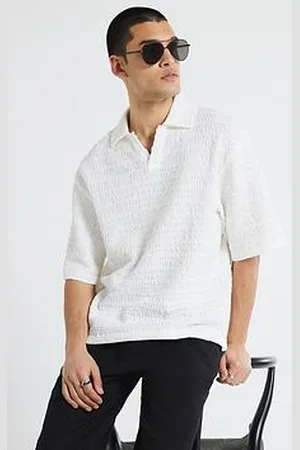 River Island Open Neck Plisse Polo Shirt
