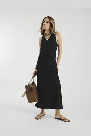 River Island Linen Blend Waistcoat Midi Dress