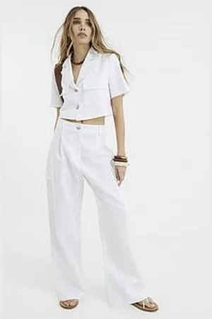 River Island Linen Blend Wide Leg Trousers