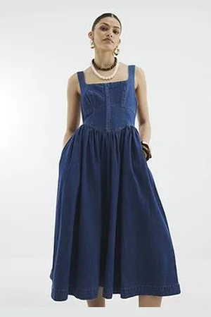 River Island Denim Corset Midi Dress