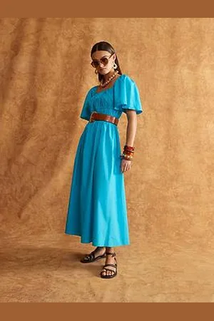 River Island Short Sleeve Shirred Midi Dress