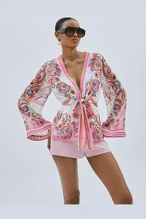 River Island Wrap Front Top - White/Pink