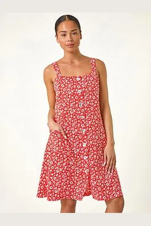 Roman Petite Ditsy Floral Print Button Dress