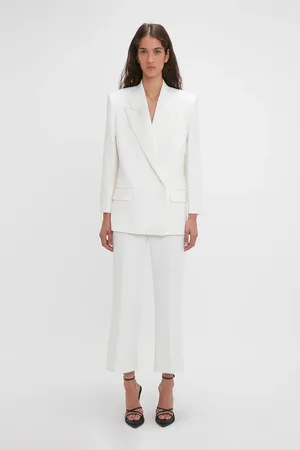 Victoria Beckham Double Breasted Tuxedo Jacket In Ivory 4