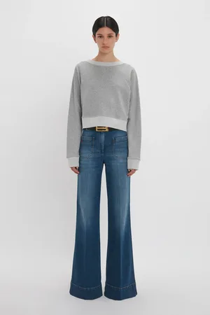 Victoria Beckham Cropped Sweatshirt In Grey Marl XL