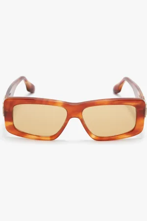 Victoria Beckham Chain Detail Rectangular Frame Sunglasses In Striped Blonde Havana