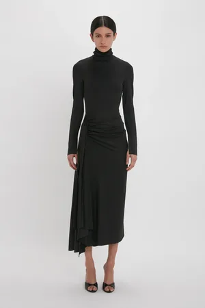 Victoria Beckham High Neck Asymmetric Draped Dress In 6