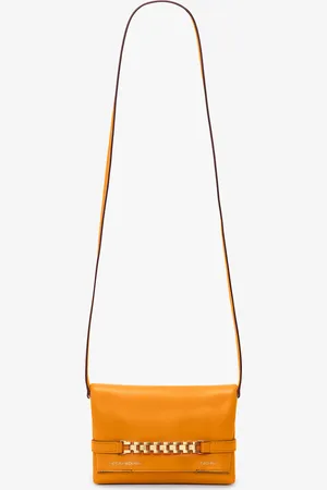 Victoria Beckham Mini Chain Pouch Bag With Long Strap In Mandarin Leather