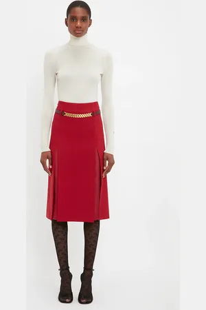 Victoria Beckham Double Layer Slit Skirt In Poppy Red 10