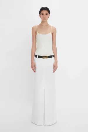 Victoria Beckham Exclusive Tailored Floor-Length Pleated Skirt In Ivory 12