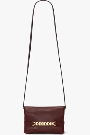 Victoria Beckham Mini Chain Pouch Bag With Long Strap In Burgundy Leather