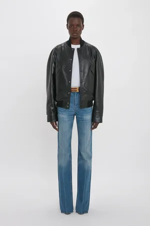 Victoria Beckham Leather Varsity Jacket In 10