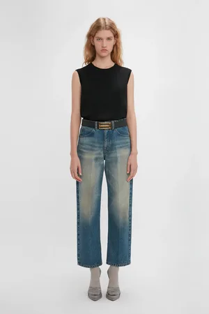 Victoria Beckham Relaxed Straight Leg Jean In Antique Indigo Wash 29