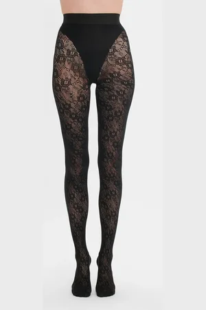 Victoria Beckham VB Monogram Lace Tights In XS-S