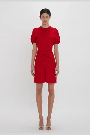 Victoria Beckham Gathered Waist Mini Dress In Carmine 10