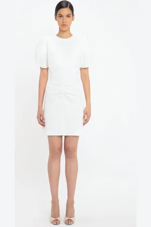 Victoria Beckham Gathered Waist Mini Dress In Ivory 6