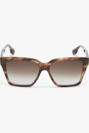 Victoria Beckham Soft Square Frame Sunglasses In Striped Khaki Havana