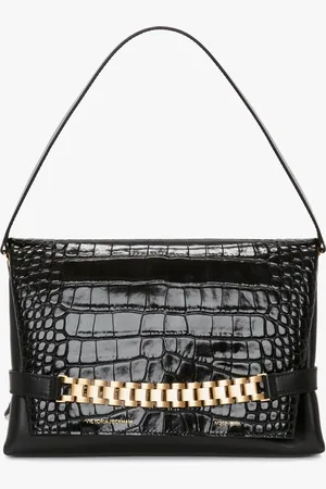 Victoria Beckham Chain Pouch Bag With Strap In Croc-Effect Leather