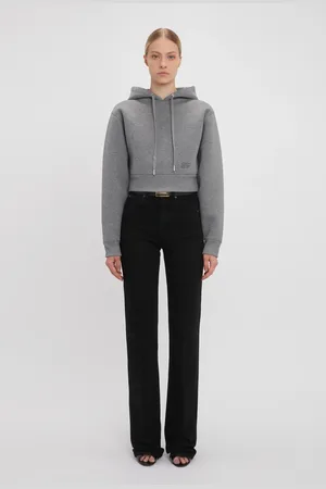Victoria Beckham Cropped Structured Hoodie In Marl S