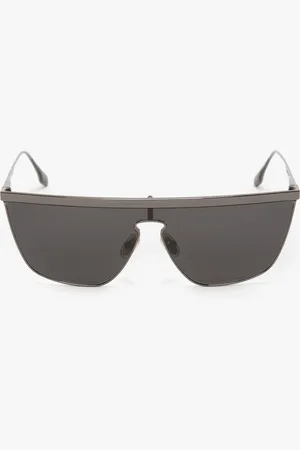 Victoria Beckham Geometric Visor Sunglasses In Dark Ruthenium