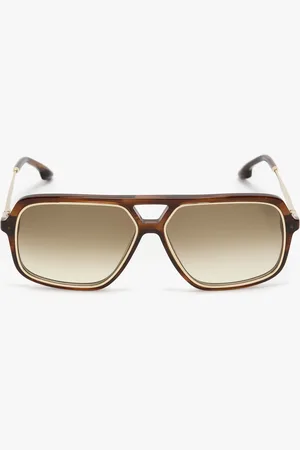 Victoria Beckham Double Bridge Aviator Sunglasses In Horn