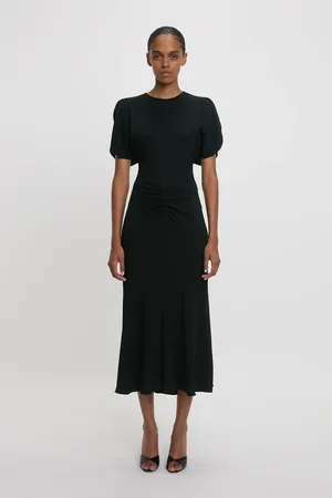 Victoria Beckham Gathered Waist Midi Dress In 4