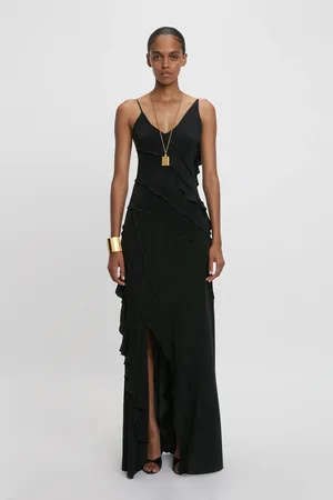 Victoria Beckham Asymmetric Bias Frill Dress In 6