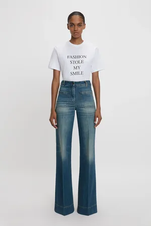 Victoria Beckham Fashion Stole My Smile Slogan T-Shirt In S