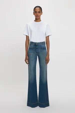 Victoria Beckham Alina High Waisted Jean In Mid Blue 32L