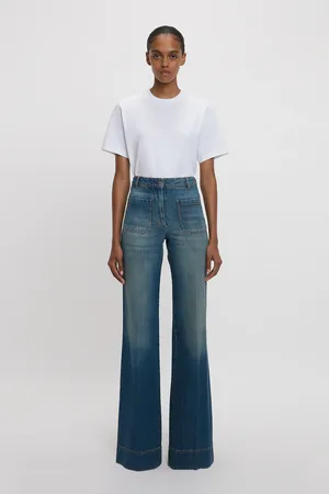 Victoria Beckham Alina High Waisted Stretch Jean In Mid Blue 27L