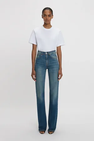 Victoria Beckham Julia High Waisted Jean In Mid Blue 32