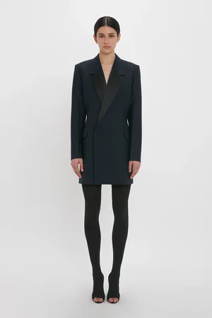 Victoria Beckham Fold Shoulder Detail Dress In Midnight 14