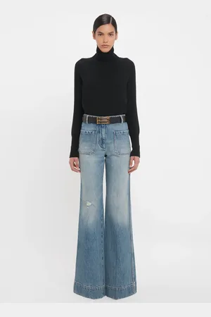 Victoria Beckham Alina High Waisted Jean In Worn Blue Wash 31L