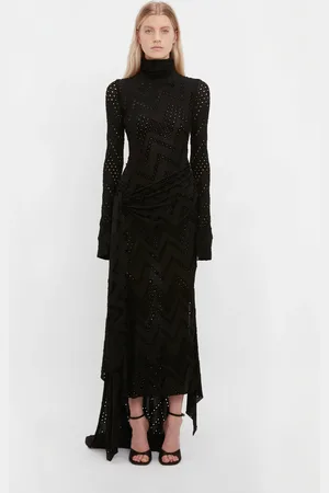 Victoria Beckham Long Sleeve High Neck Dress In Black | 12