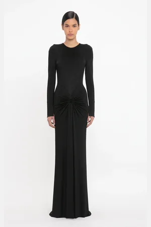Victoria Beckham Long Sleeve Gathered Floor-Length Dress In 14