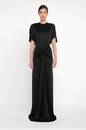 Victoria Beckham Gathered Waist Floor-Length Dress In 14