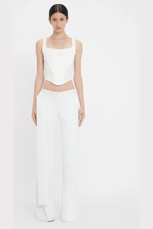 Victoria Beckham Side Panel Corset Top In Ivory 14